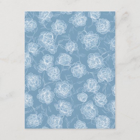 Calligraphy Script Dusty Blue Floral Wedding Informatiekaartje (Achterkant)