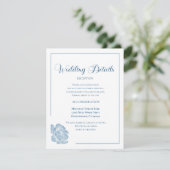 Calligraphy Script Dusty Blue Floral Wedding Informatiekaartje (Staand voorkant)