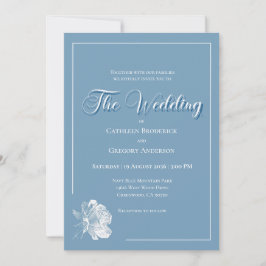 Calligraphy Script Dusty Blue White Floral Wedding Kaart