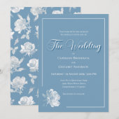 Calligraphy Script Dusty Blue White Floral Wedding Kaart (Voorkant / Achterkant)