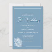 Calligraphy Script Dusty Blue White Floral Wedding Kaart (Voorkant)