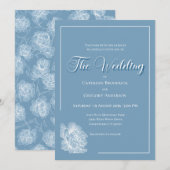 Calligraphy Script Dusty Blue White Floral Wedding Kaart (Voorkant / Achterkant)