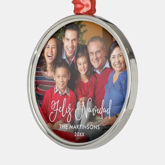 Calligraphy Script Feliz Navidad Photo Metalen Ornament (Links)