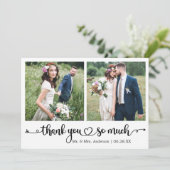 Calligraphy Script Heart 2 Photo Wedding Bedankkaart (Staand voorkant)