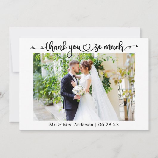 Calligraphy Script Heart Wedding Photo Bedankkaart (Voorkant)