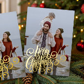 Calligraphy Script Merry Christmas Gold Photo Folie Feestdagenkaart