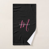 Calligraphy Script Monogram Name Black and Pink Handdoek (Handdoek)