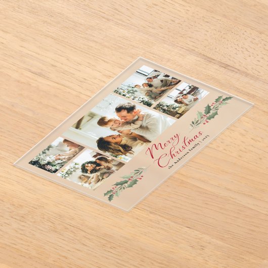 Calligraphy Script Photo Collage Christmas Card Acryl Uitnodigingen (Laagn)