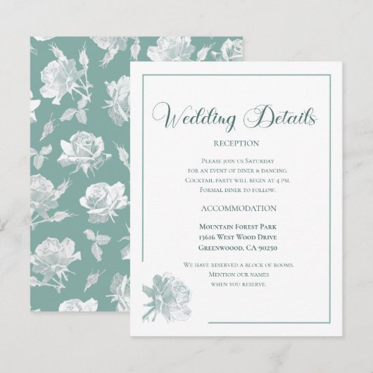 Calligraphy Script Sage Green Floral Wedding Informatiekaartje (Voorkant / Achterkant)