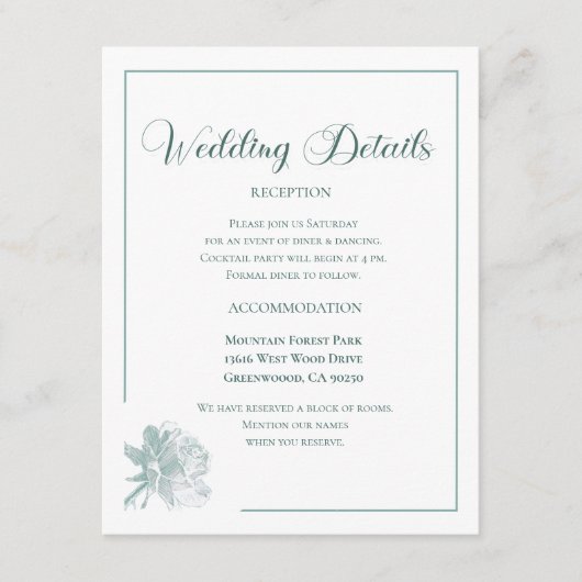 Calligraphy Script Sage Green Floral Wedding Informatiekaartje (Voorkant)