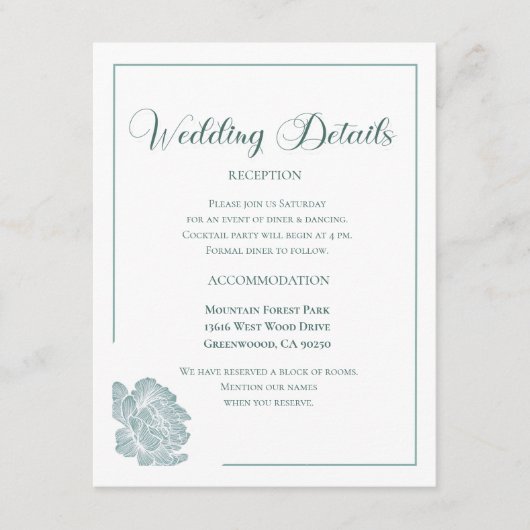 Calligraphy Script Sage Green Floral Wedding Informatiekaartje (Voorkant)