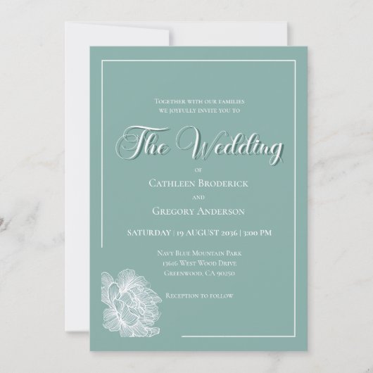 Calligraphy Script Sage Green Floral Wedding Kaart (Voorkant)