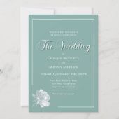 Calligraphy Script Sage Green Floral Wedding Kaart (Voorkant)