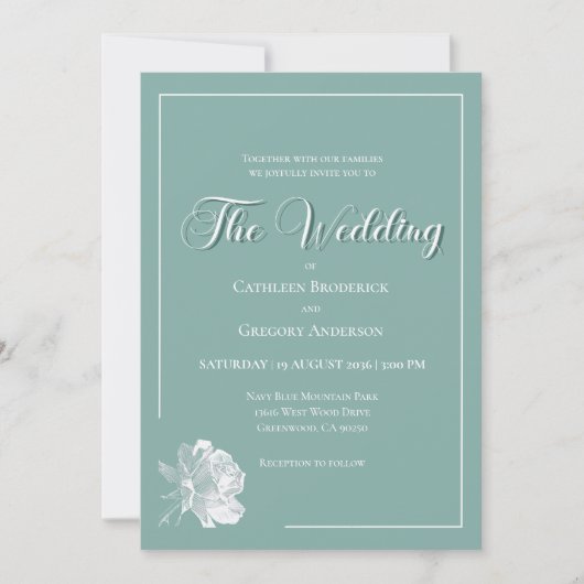 Calligraphy Script Sage Green Floral Wedding Kaart (Voorkant)