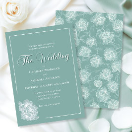 Calligraphy Script Sage Green Floral Wedding Kaart