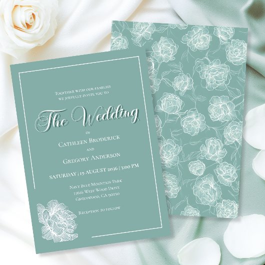 Calligraphy Script Sage Green Floral Wedding Kaart