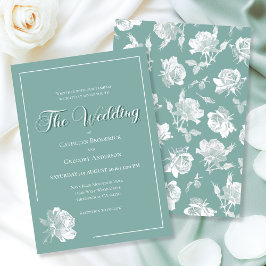 Calligraphy Script Sage Green Floral Wedding Kaart