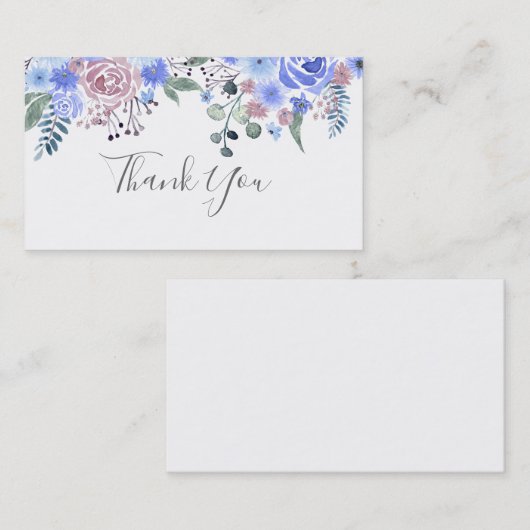 Calligraphy script Wedding THANK YOU Blue Visitekaartje (Voorkant / Achterkant)