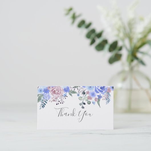 Calligraphy script Wedding THANK YOU Blue Visitekaartje (Staand voorkant)