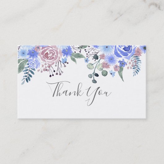 Calligraphy script Wedding THANK YOU Blue Visitekaartje (Voorkant)
