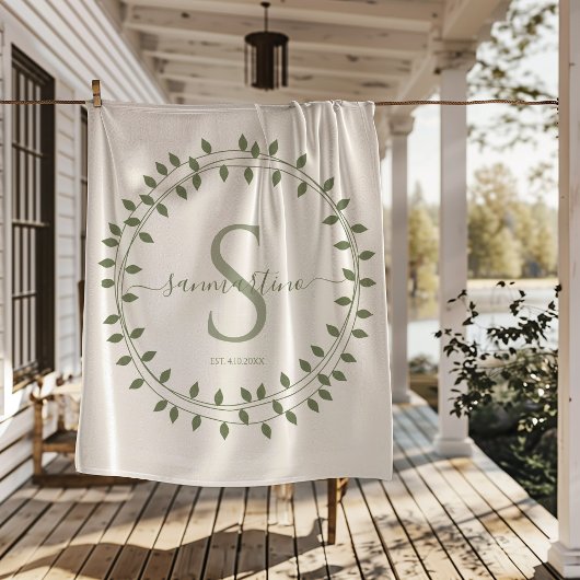 Calligraphy Script Wreath Monogram Sherpa Deken