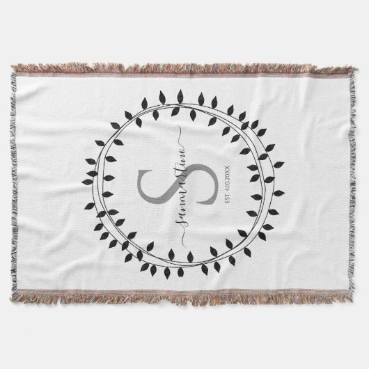 Calligraphy Script Wreath Monogram Woven Deken (Voorkant)