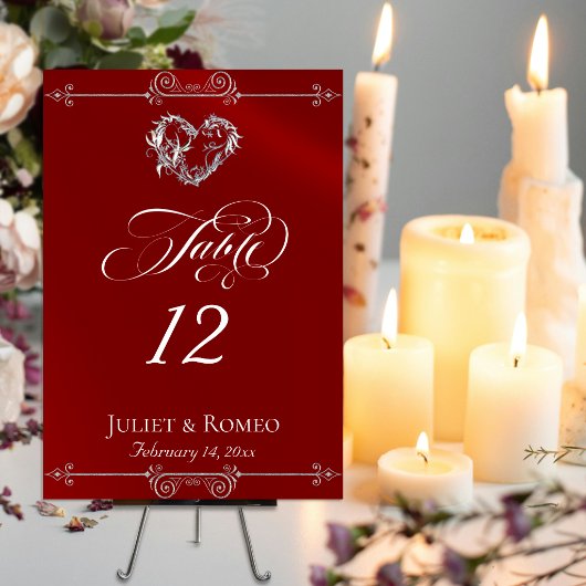 Calligraphy & Silver Hart - Rode Tafel Nummer Kaart