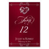 Calligraphy & Silver Hart - Table Nummer Burgundy Kaart (Achterkant)