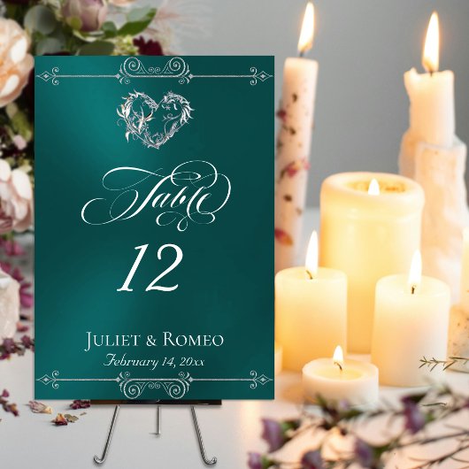 Calligraphy & Silver Hart - Tafelnummer Turquoise