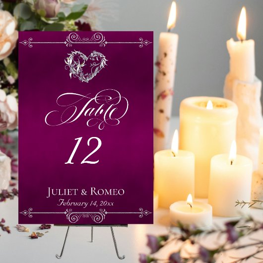 Calligraphy & Silver Heart - Tafelnummer Pruim