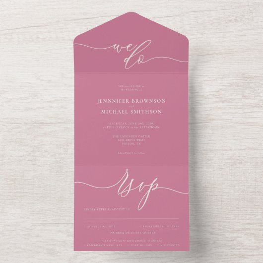 Calligraphy Simple Wedding Pink Tone All In One Uitnodiging (Binnen)