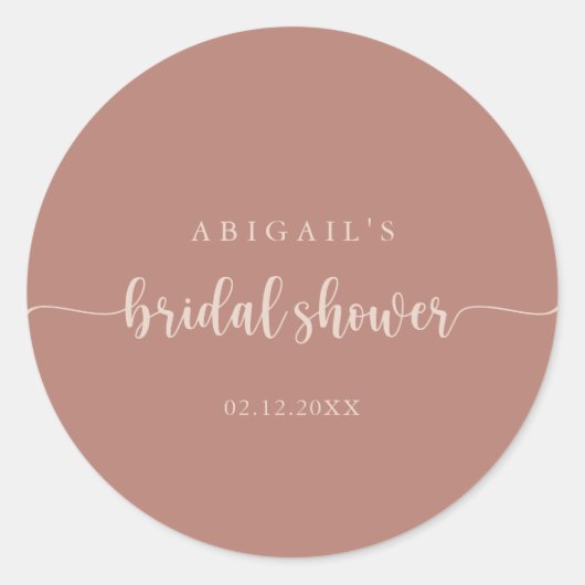 Calligraphy Terracotta Bruiloft Favor Ronde Sticker (Voorkant)