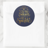 Calligraphy Tis The Season to Sparkle Goud Blauw Ronde Sticker (Tas)