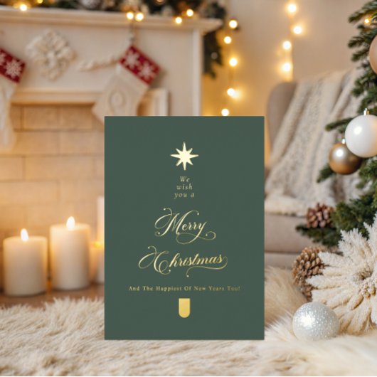 Calligraphy Tree Gold Foil Christmas Card Folie Feestdagenkaart