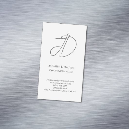 Calligraphy trendy classical script monogram grey magnetisch visitekaartje (Voorbeeld)