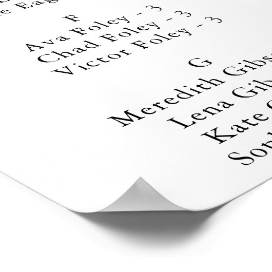 Calligraphy Tropical Alphabetical Seating Chart Poster (Hoek)