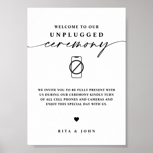 Calligraphy Unplugged Ceramonie Huwelijksbord Poster (Voorkant)