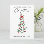 Calligraphy Watercolor Christmas Tree Red Bow Feestdagenkaart (Staand voorkant)