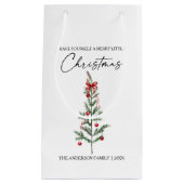 Calligraphy Watercolor Christmas Tree Red Bow Klein Cadeauzakje (Voorkant)