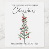 Calligraphy Watercolor Christmas Tree Red Bow Wijn Etiket (Enkel label)