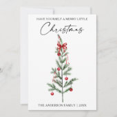 Calligraphy Watercolor Red Bow Christmas Tree Feestdagenkaart (Voorkant)