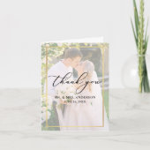 Calligraphy Wedding 2 Photo Gold Overlay Note Bedankkaart (Voorkant)
