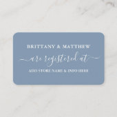 Calligraphy Wedding Registry Foto Dusty Blue Informatiekaartje (Voorkant)