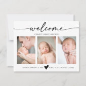 Calligraphy Welcome Photo Baby Announcement Card Bedankkaart (Voorkant)
