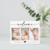Calligraphy Welcome Photo Baby Announcement Card Bedankkaart (Staand voorkant)