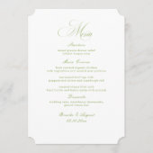 Calligraphy White and Sage Green Wedding Menu Card Kaart (Voorkant)