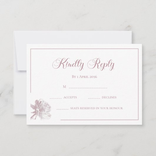 Calligraphy White Blush Pink Floral Wedding RSVP Notitiekaartje (Voorkant)