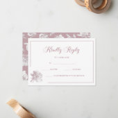 Calligraphy White Blush Pink Floral Wedding RSVP Notitiekaartje (Voorkant / Achterkant in situ)
