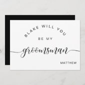 Calligraphy Zwart en Wit, Wees Mijn Bruidsjonker K Notitiekaartje (Voorkant / Achterkant)