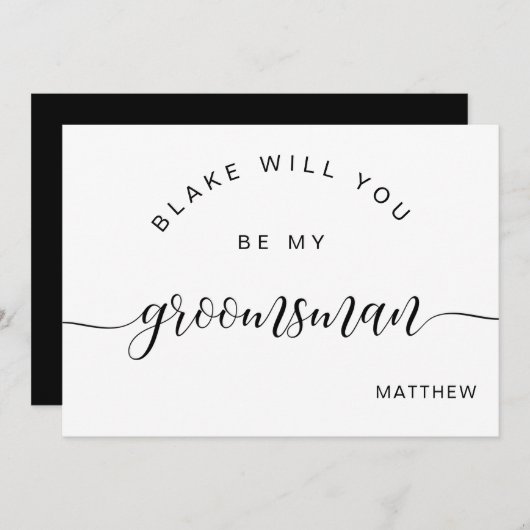 Calligraphy Zwart en Wit, Wees Mijn Bruidsjonker K Notitiekaartje (Voorkant / Achterkant)